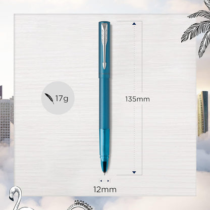 Parker Vector XL Rollerball Pen | Metallic Teal Lacquer on Brass | Fine Point with Black Ink Refill |