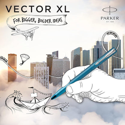 Parker Vector XL Rollerball Pen | Metallic Teal Lacquer on Brass | Fine Point with Black Ink Refill |