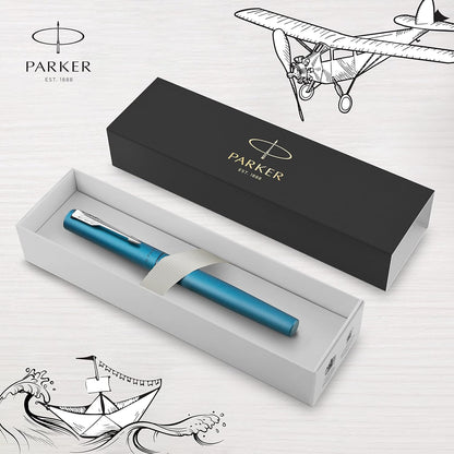 Parker Vector XL Rollerball Pen | Metallic Teal Lacquer on Brass | Fine Point with Black Ink Refill |