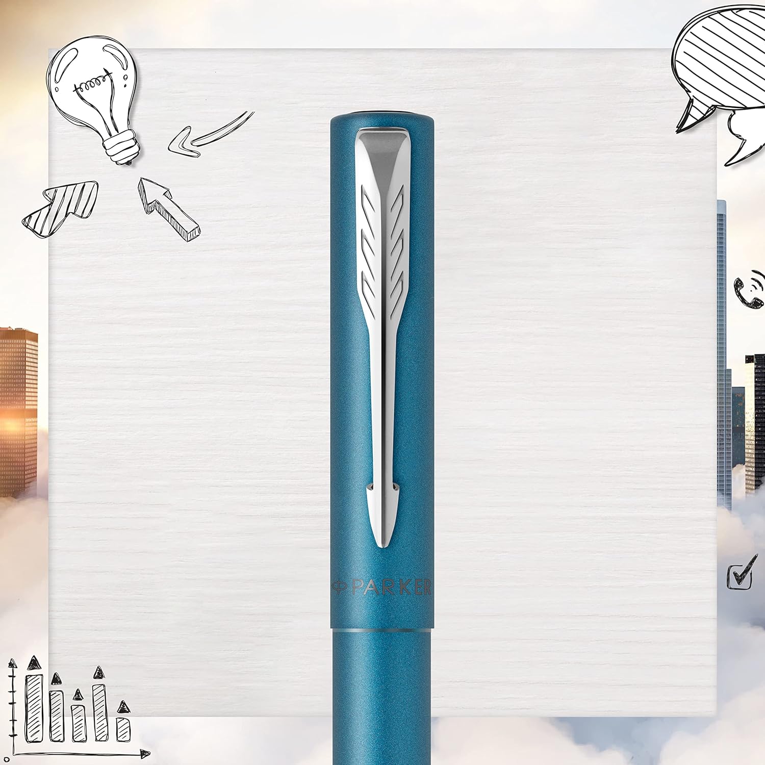 Parker Vector XL Rollerball Pen | Metallic Teal Lacquer on Brass | Fine Point with Black Ink Refill |