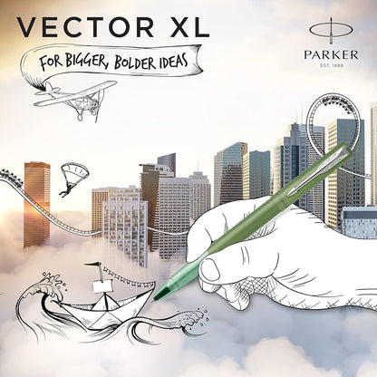 Parker Vector XL Rollerball Pen | Metallic Green Lacquer on Brass | Fine Point with Black Ink Refill | Gift Box