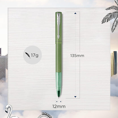 Parker Vector XL Rollerball Pen | Metallic Green Lacquer on Brass | Fine Point with Black Ink Refill | Gift Box