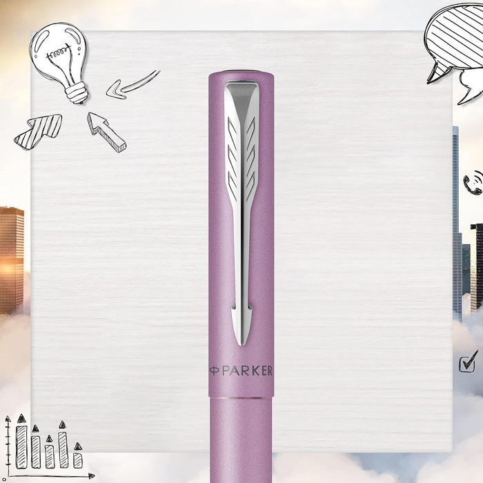 Parker Vector XL Rollerball Pen | Metallic Lilac Lacquer on Brass | Fine Point with Black Ink Refill |