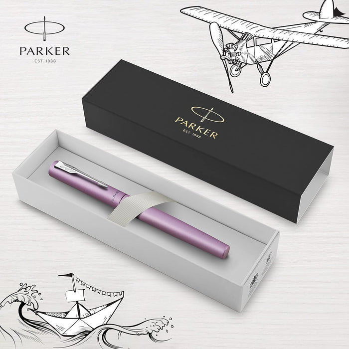 Parker Vector XL Rollerball Pen | Metallic Lilac Lacquer on Brass | Fine Point with Black Ink Refill |
