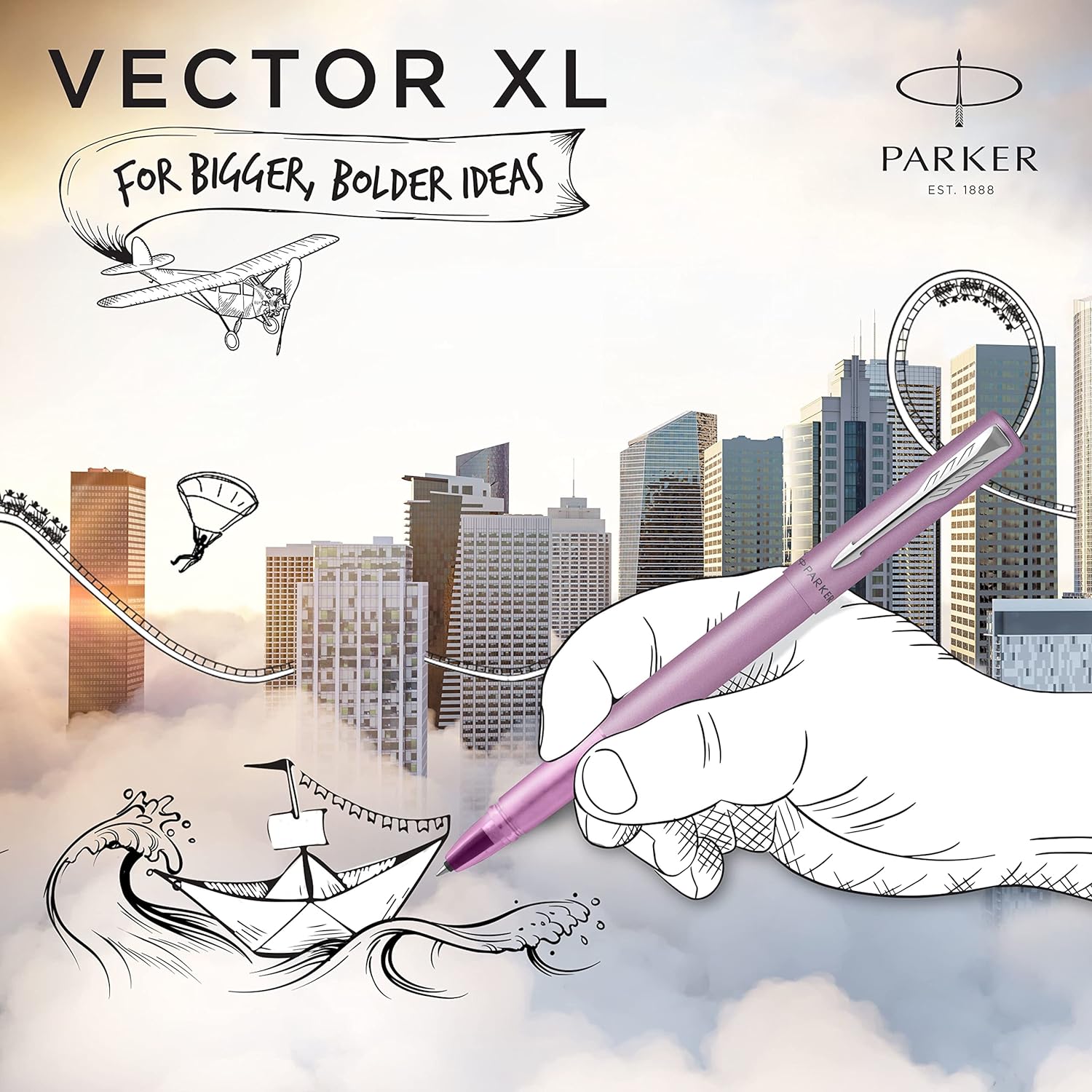 Parker Vector XL Rollerball Pen | Metallic Lilac Lacquer on Brass | Fine Point with Black Ink Refill |