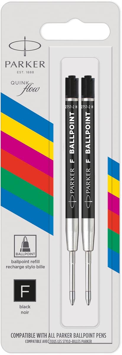 Refill for Parker Pen Black Ink Fine Point | 2 Pieces | Supplied in Blister, Fino