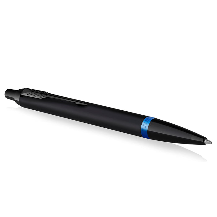 Parker IM Vibrant Rings Ballpoint Pen - Satin Black Lacquer with Marine Blue Accents - Medium Point with Blue Ink Refill - Gift Box Vibrant Rings Collection MARINE BLUE Ball Point Pen