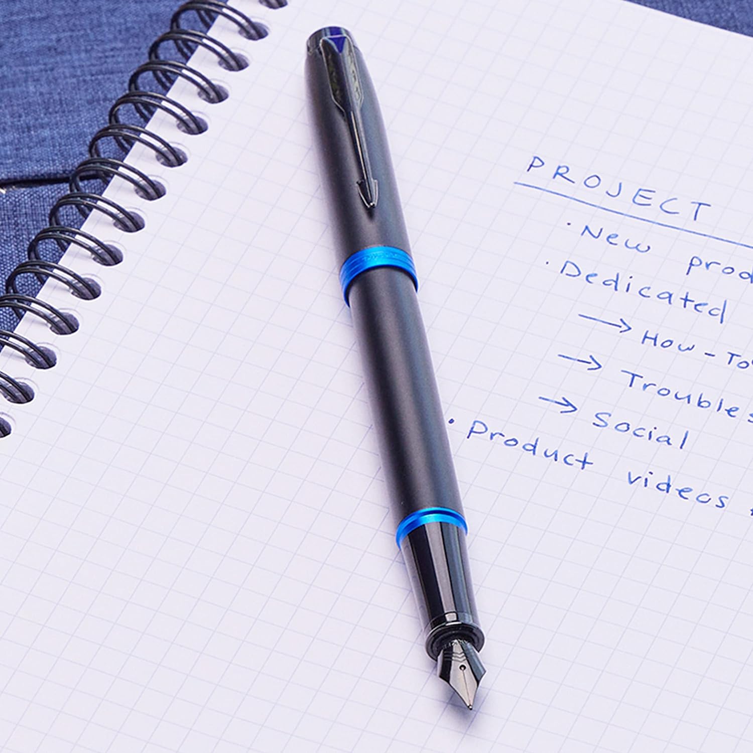 Parker IM Vibrant Rings Ballpoint Pen - Satin Black Lacquer with Marine Blue Accents - Medium Point with Blue Ink Refill - Gift Box Vibrant Rings Collection MARINE BLUE Ball Point Pen