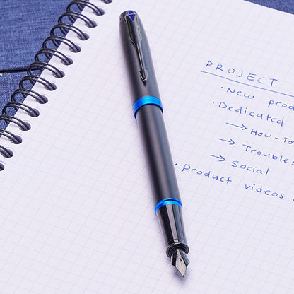 Parker IM Vibrant Rings Ballpoint Pen - Satin Black Lacquer with Marine Blue Accents - Medium Point with Blue Ink Refill - Gift Box Vibrant Rings Collection MARINE BLUE Ball Point Pen