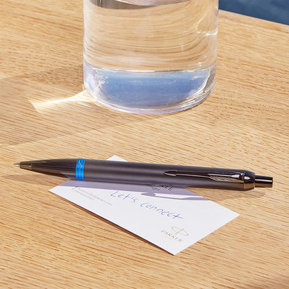 Parker IM Vibrant Rings Ballpoint Pen - Satin Black Lacquer with Marine Blue Accents - Medium Point with Blue Ink Refill - Gift Box Vibrant Rings Collection MARINE BLUE Ball Point Pen