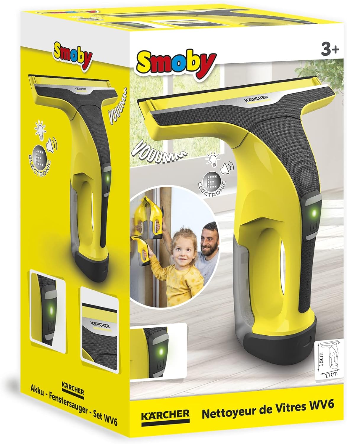 Smoby Toys - Kärcher Fensterreiniger WV6 für Kinder (gelb) - Spiel-Fenstersauger mit Licht & Sound - für Kinder ab 3 Jahren