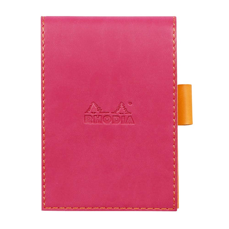 RHODIA 118112C - Clipboard Case + Stapled Notepad N°11 Raspberry - A7 - Small Squares - 80 Detachable Sheets - 80G White Clairefontaine Paper - Pencil Holder - Faux Leather - Rhodiarama Raspberry A7 Squared