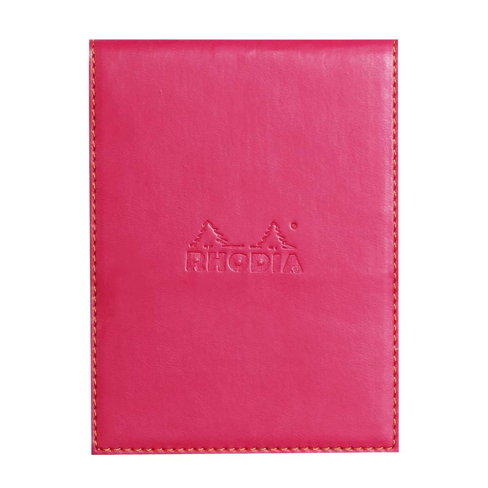 RHODIA 128112C - Clipboard Case + Stapled Notepad N°12 Raspberry - 8.5x12 cm - Small Squares - 80 Detachable Sheets - 80G White Clairefontaine Paper - Pencil Holder - Faux Leather - Rhodiarama Raspberry A7+ Squared