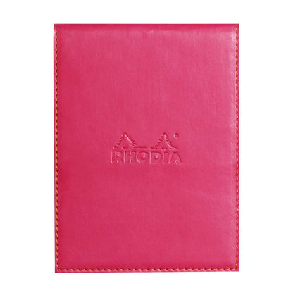 RHODIA 128112C - Clipboard Case + Stapled Notepad N°12 Raspberry - 8.5x12 cm - Small Squares - 80 Detachable Sheets - 80G White Clairefontaine Paper - Pencil Holder - Faux Leather - Rhodiarama Raspberry A7+ Squared