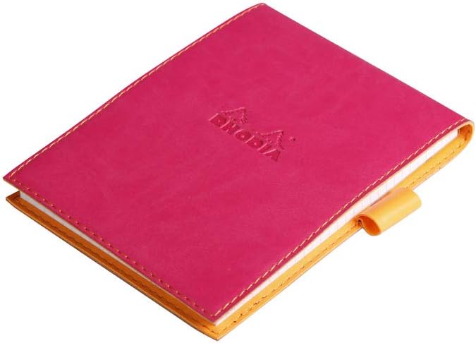 RHODIA 128112C - Clipboard Case + Stapled Notepad N°12 Raspberry - 8.5x12 cm - Small Squares - 80 Detachable Sheets - 80G White Clairefontaine Paper - Pencil Holder - Faux Leather - Rhodiarama Raspberry A7+ Squared