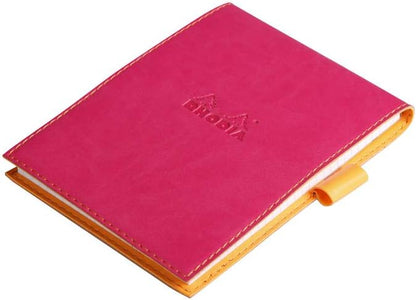 RHODIA 128112C - Clipboard Case + Stapled Notepad N°12 Raspberry - 8.5x12 cm - Small Squares - 80 Detachable Sheets - 80G White Clairefontaine Paper - Pencil Holder - Faux Leather - Rhodiarama Raspberry A7+ Squared