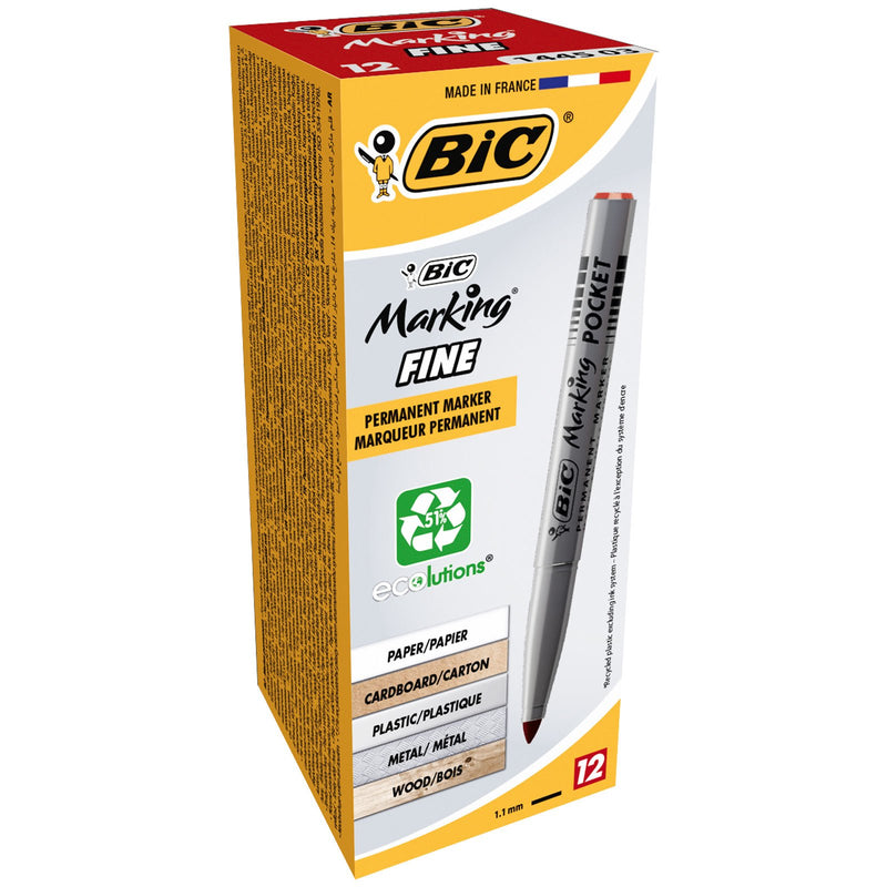 BIC Marking Pocket Permanent Marker 1.1mm Red (Box 12