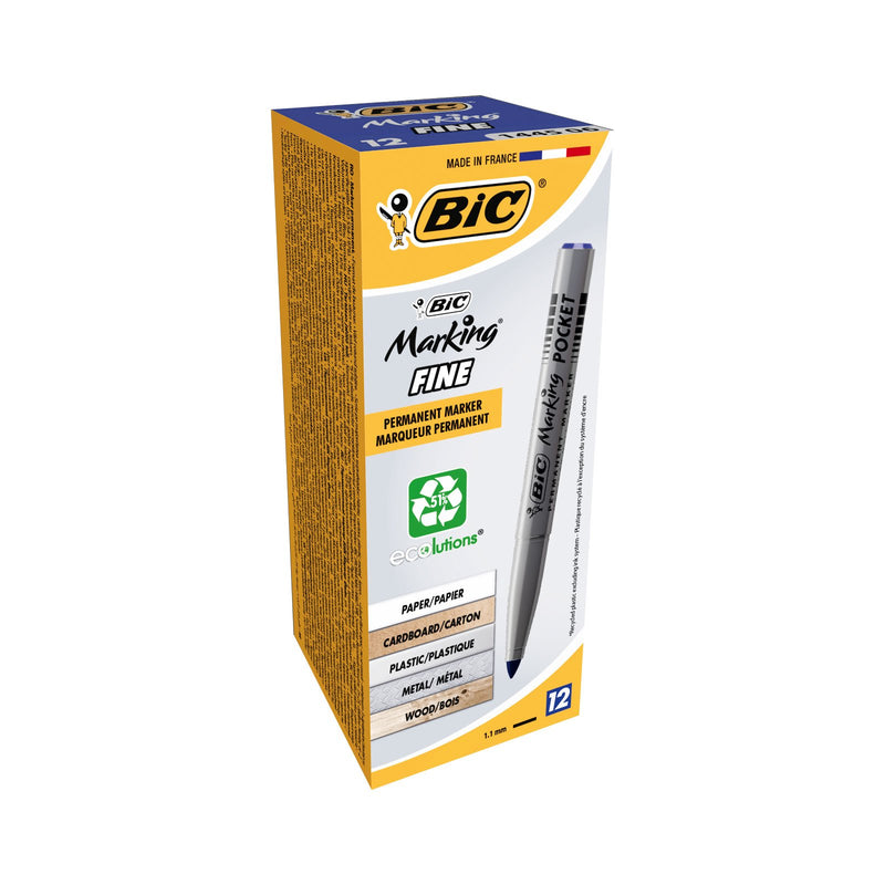 BIC Marking Fine 1445 06 - Permanent Marker, 1.1 mm, Blue, pack of 12