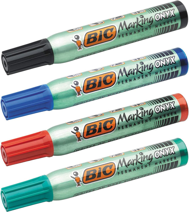 Bic - Onyx Marker- 12 Permanent markers Bevel point Metal body large capacity Black ink- 1591 3.5mm - 5.5mm Box of 12
