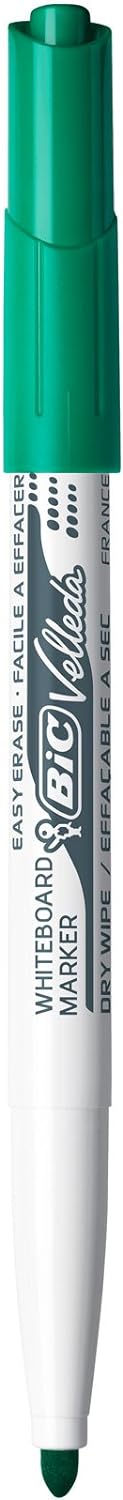 BIC Velleda 1741 Feutres pour Tableau Blanc Effaçables à Sec, Pointe Conique Moyenne - Vert, Boîte de 12