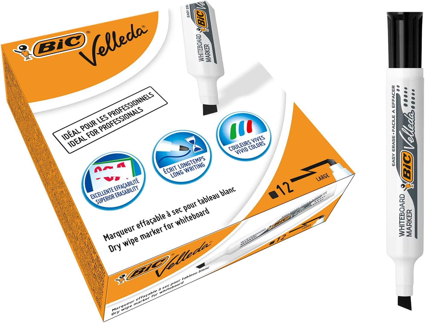 BIC VELLEDA Whiteboard Chisel 1791Marker 3.5-5.2mm Black (Box 12