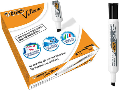 BIC VELLEDA Whiteboard Chisel 1791Marker 3.5-5.2mm Black (Box 12