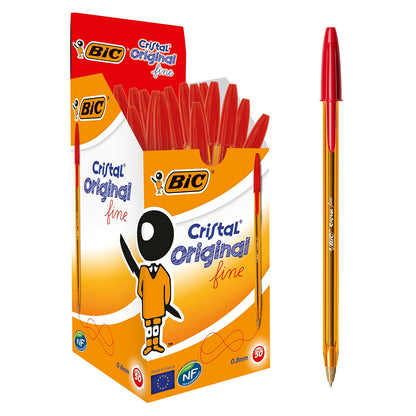 BIC Cristal Fine Ballpoint Pens - Red - Large Box of 50 Fine Point (0.8 mm) Long-Lasting Pens for Office
