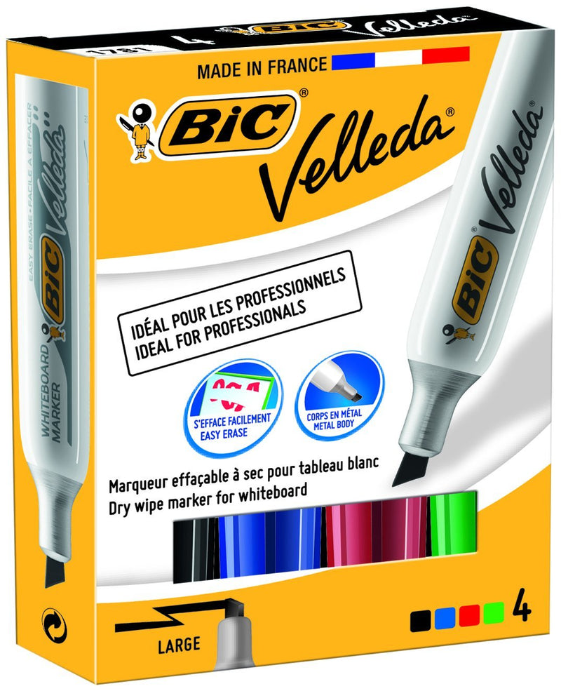 BIC Velleda 1781 Whiteboard Marker Chisel Tip - Assorted Colours, Pack of 4