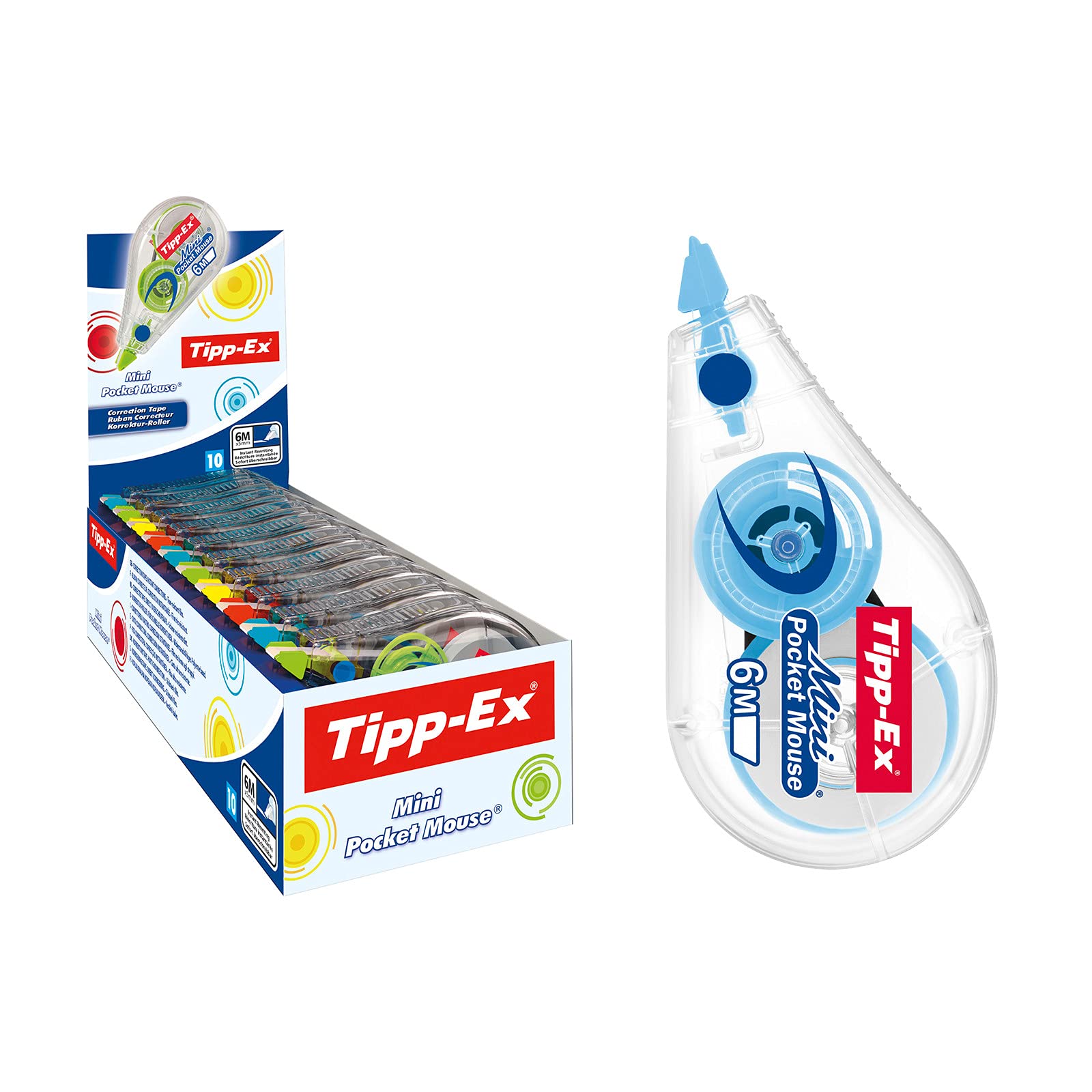 Tipp-Ex 926397 Fashion Mini Pocket Mouse Correction Tape Roller 5 mm x 5 m; Display Box, 4 Designs, Pack of 10