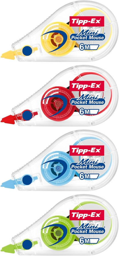 Tipp-Ex 926397 Fashion Mini Pocket Mouse Correction Tape Roller 5 mm x 5 m; Display Box, 4 Designs, Pack of 10