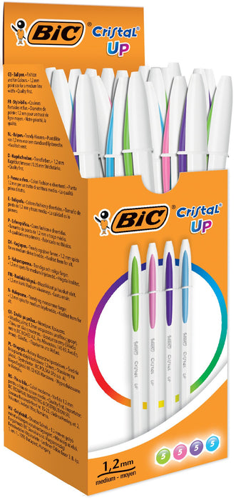 BIC Cristal Up Ballpoint Pens - Assorted Colours, Box of 20 Count (Pack of 1