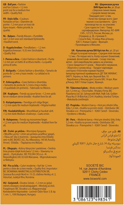 BIC Cristal Up Ballpoint Pens - Assorted Colours, Box of 20 Count (Pack of 1