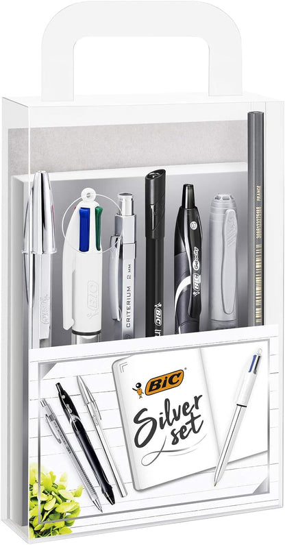 Bic Silver Set - 1 Notebook, 3 Ball Pens/1 Gel Pen/1 Roller Pen/1 Permanent Marker/ 1 Mechanical Pencil