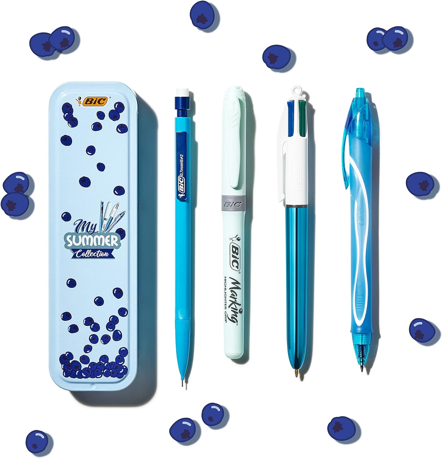 BIC Pink & Purple Set - 1 Pencil Case, 2 Ball Pens/1 Erasable Gel Pen/1 Graphite Pencil with Eraser/1 Writing Felt Pen/3 Permanent Markers/1 Mechanical Pencil