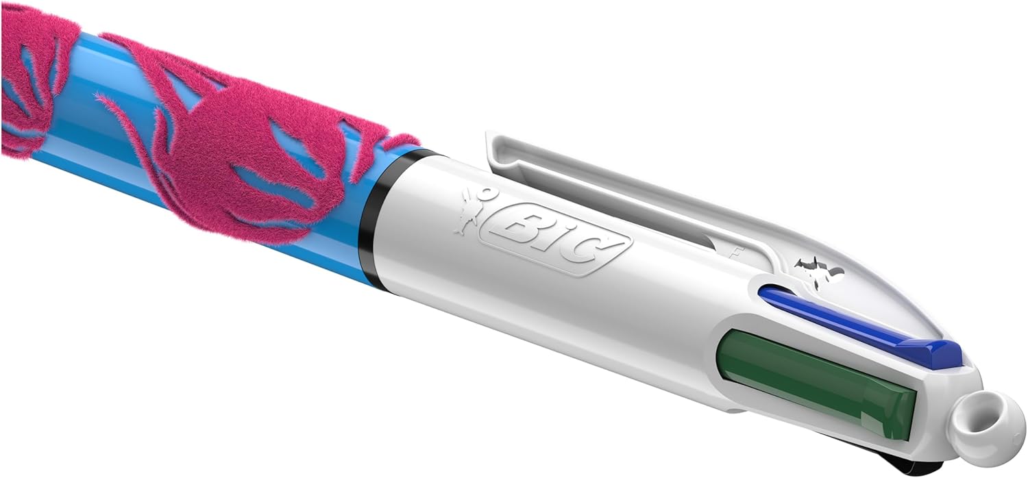 BIC 4Colori Velours, Penna a Sfera a Scatto, Colorate, con Fusto in Velluto, Punta Media, 1 mm, Cancelleria Scuola e Ufficio, 12 unita