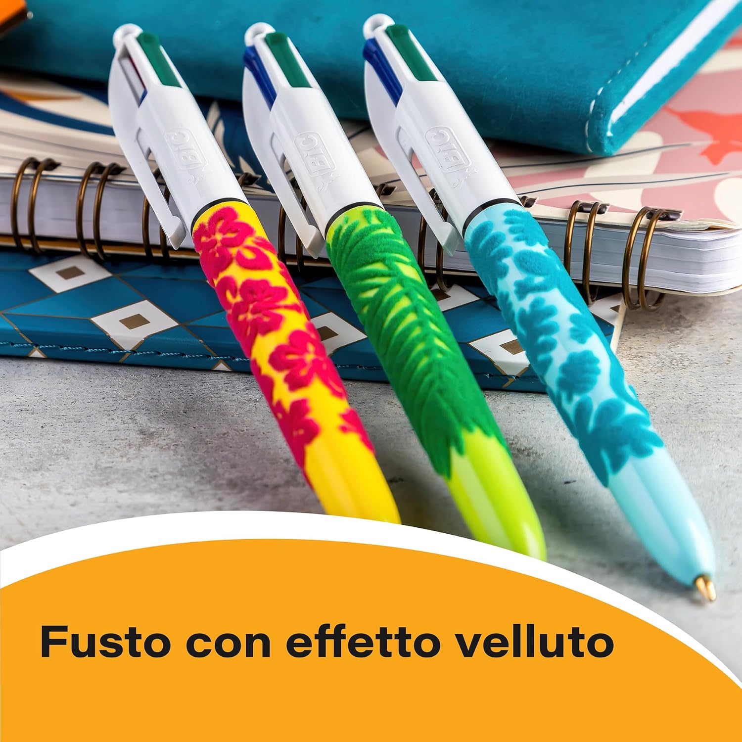 BIC 4Colori Velours, Penna a Sfera a Scatto, Colorate, con Fusto in Velluto, Punta Media, 1 mm, Cancelleria Scuola e Ufficio, 12 unita