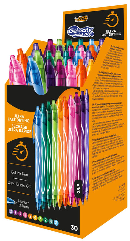 Bic Ball Gel Pens, 900 x 600 mm, Pack of 30, Multi-Colour