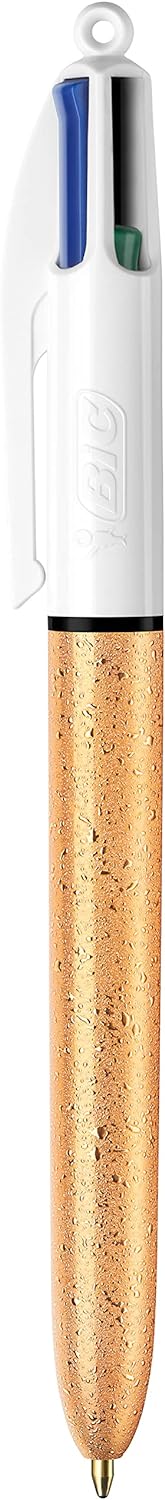 BIC 4 Colours Medium Point Ballpoint Pens (1 mm) - Frosted Gold Textured Body, Blue, Green, Red, Black, Box of 12
