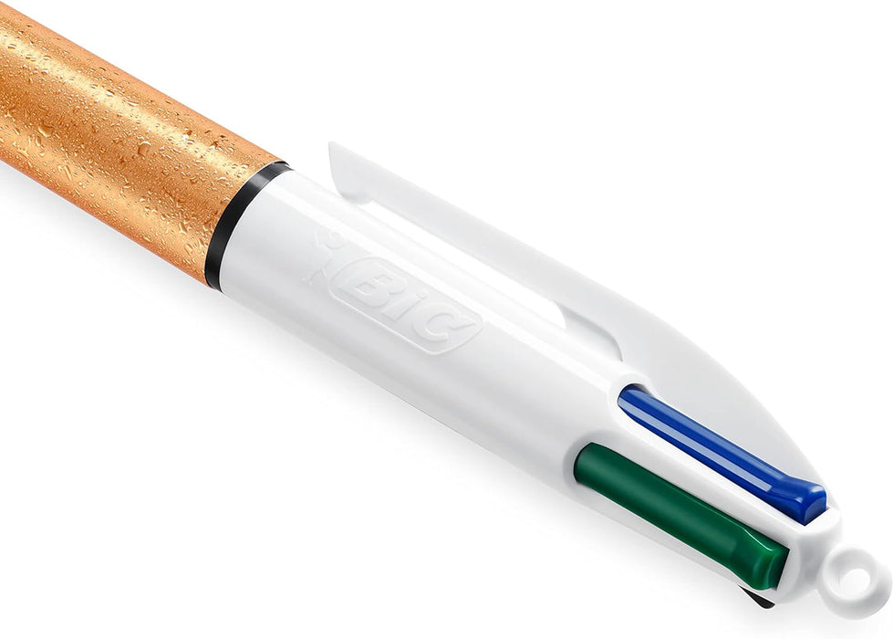 BIC 4 Colours Medium Point Ballpoint Pens (1 mm) - Frosted Gold Textured Body, Blue, Green, Red, Black, Box of 12