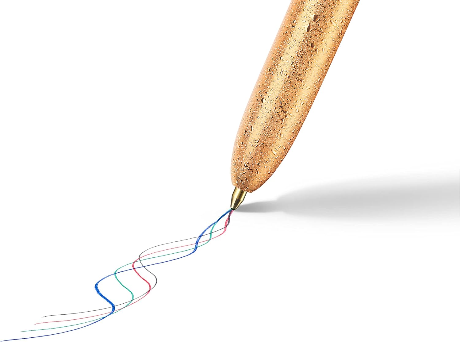 BIC 4 Colours Medium Point Ballpoint Pens (1 mm) - Frosted Gold Textured Body, Blue, Green, Red, Black, Box of 12