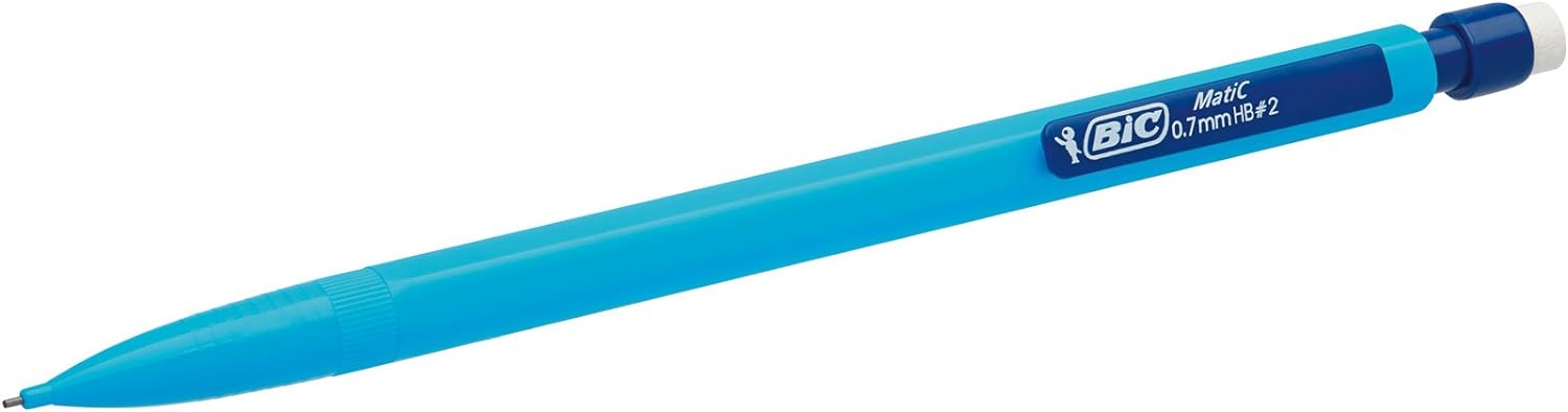 BIC Matic Fun 0.7mm Mechanical Pencils - Assorted Colours, Box of 12,Yellow,Blue,Green,White
