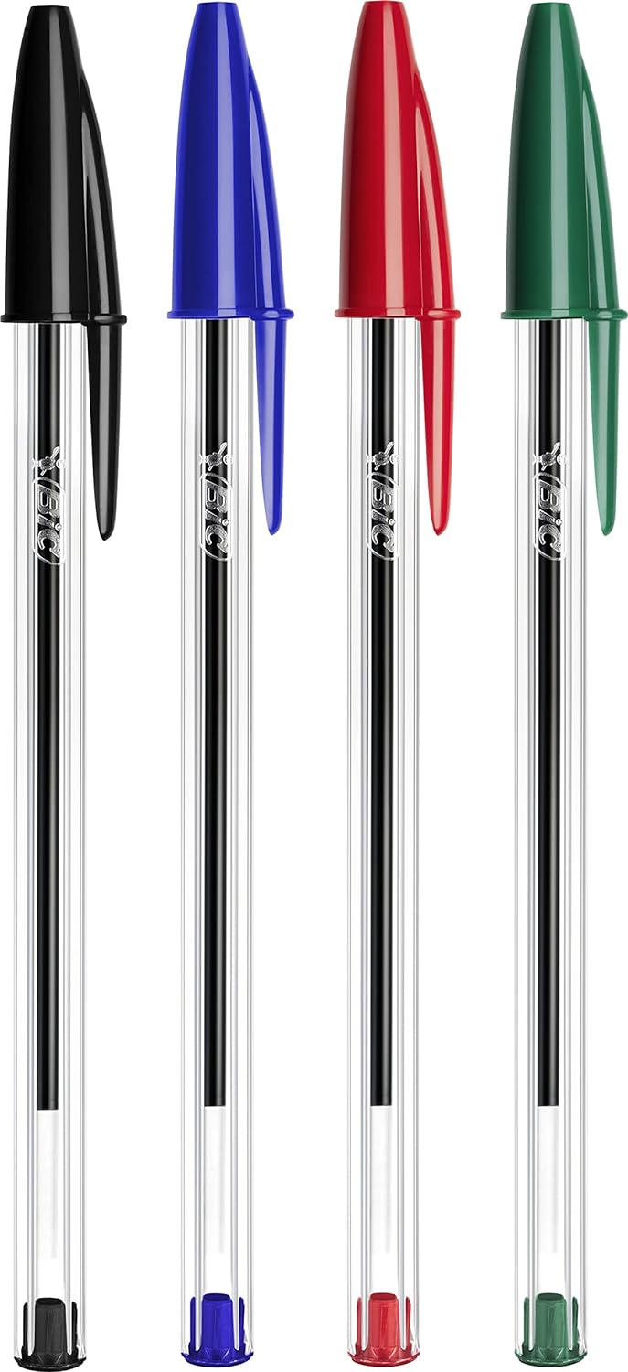 BIC Cristal Original Bolígrafos Punta Media (1,0mm) Colores Surtidos, Material Oficina y Escolar, Tubo de 20 unidades (16+4 gratis) (Paquete de 2)