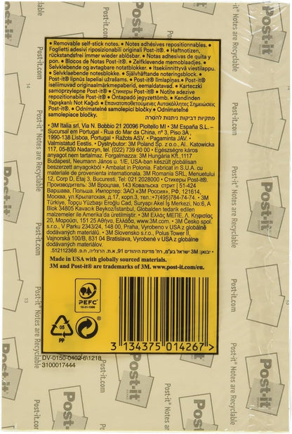 Post-it Notas Canary Yellow - Paquete de 18 Blocs + 6 GRATIS, 100 Hojas por Bloc (76 mm x 76 mm) Color Amarillo - Notas Autoadhesivas para Listas de Tareas y Recordatorios