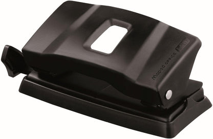 Maped - Perforadora de Papel - Essentials Metal 10/12 Hojas con 2 Agujeros- Agujeador de Papel con Regleta Multi Formatos - Tapa para Vaciar Confetis - Distancia de 80 mm entre Anillas - Color Negro