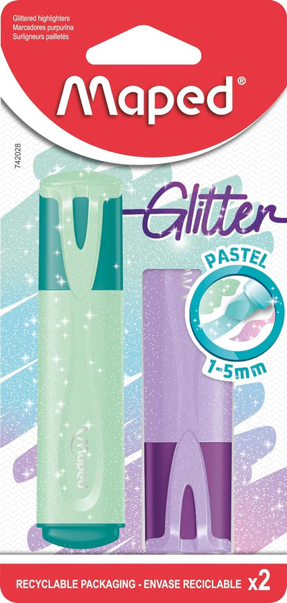Maped Pastel Glitter Highlighter Pens (Pack of 2 - Assorted Colours