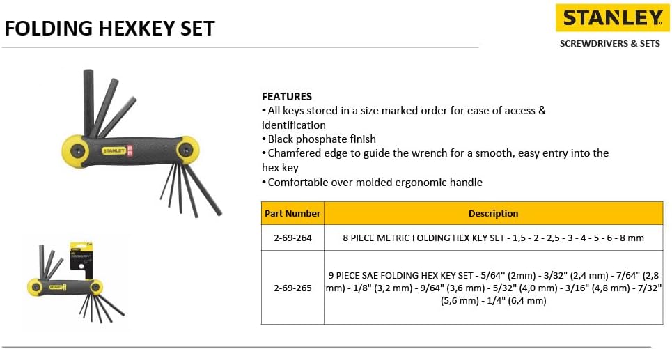 Stanley 2-69-264 Metric Folding Key-Set (8-piece), Silver Set of 8 Metric (1.5-8mm