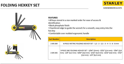 Stanley 2-69-264 Metric Folding Key-Set (8-piece), Silver Set of 8 Metric (1.5-8mm