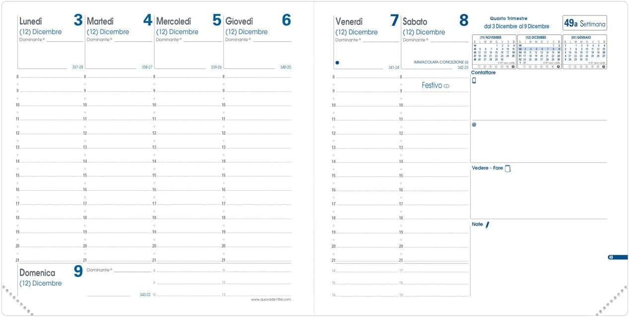 Quo Vadis 014102Q, Agenda ESECUTIVO Lingua italiana, 2024, Colore Rosso Formato 16x16cm Settimanale 13 Mesi Dicembre-Dicembre Carta Bianca con Rubrica Amovibile Copertina Amovibile in Sintetico Club