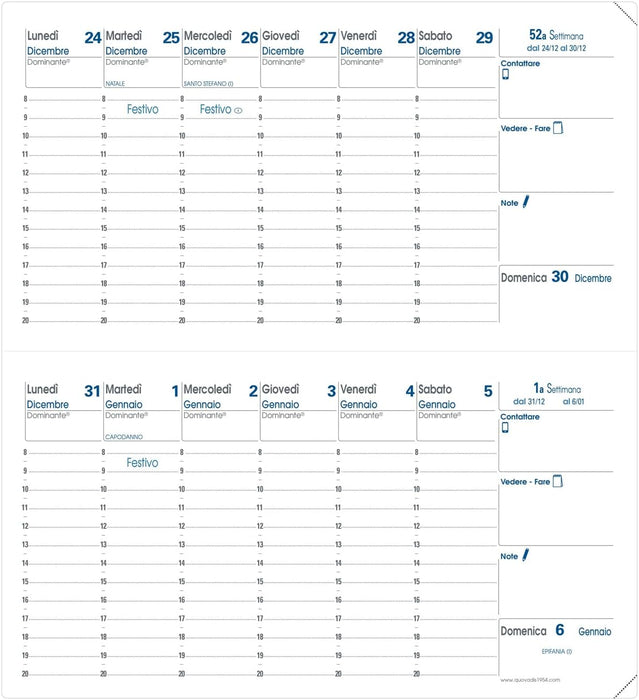 Quo Vadis 217029Q, Agenda BI-PLANNING, 2024, Colore Nero Formato 8,8x17cm Settimanale 1 Settimana per pagina 12 Mesi Gennaio-Dicembre Carta Bianca Copertina Amovibile Plastica Impala