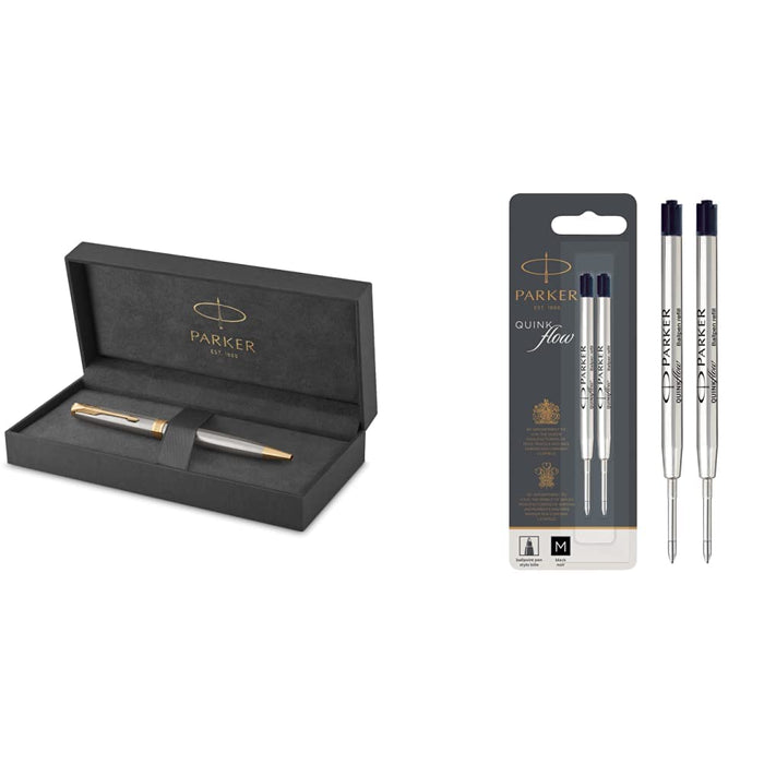 Parker Sonnet Ballpoint Pen | Stainless Steel with Gold Trim | Medium Point Black Ink | Gift Box